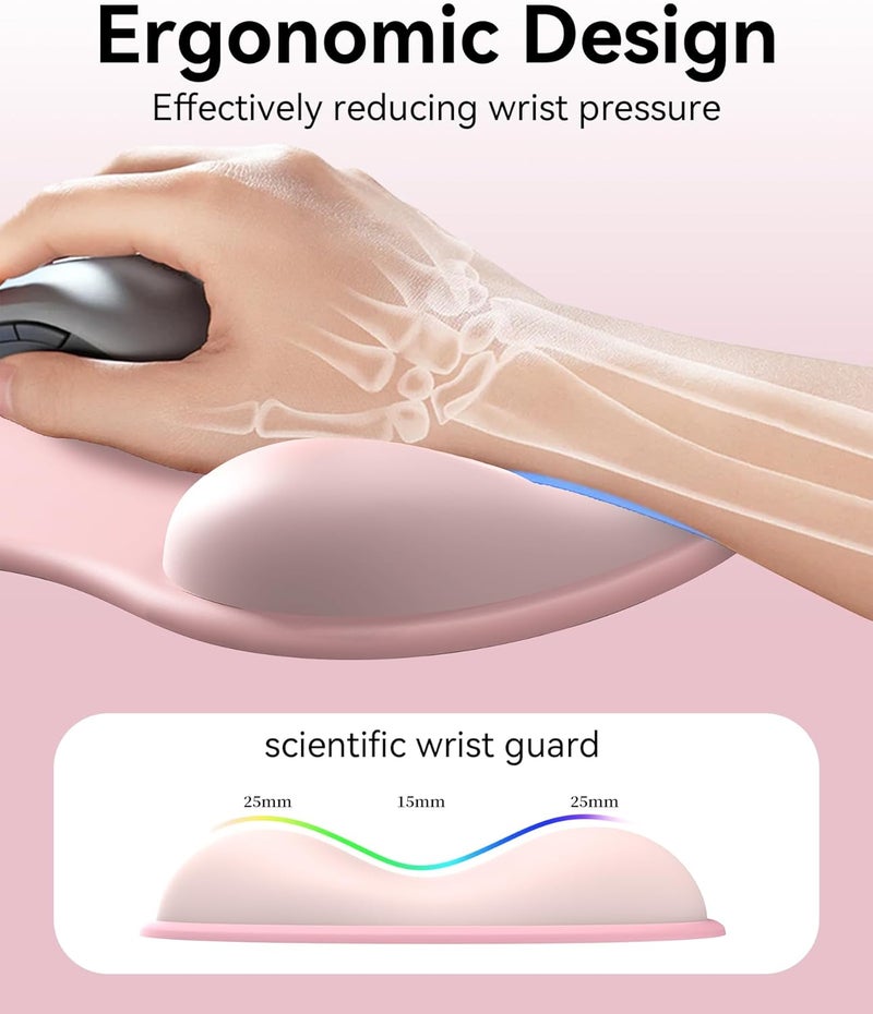 eulps Mouse Pad with Gel Wrist Rest, Ergonomic Comfortable Computer Wrist Support for Laptop, Pain Relief Mousepad with Non-Slip PU Base for Office & Home (Pink) - Image 2